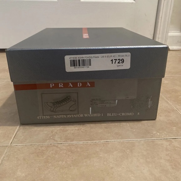 Mens Blue Prada Napa Aviator Washed Sneaker Size 8 - Picture 6 of 6